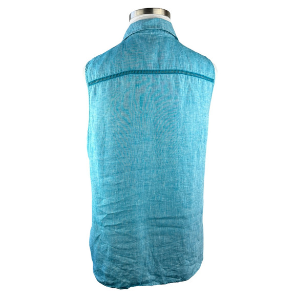 Chico's 100% Linen No Iron FreshChic Turquoise Tunic Top Sleeveless Plus Size 22 - Picture 7 of 10
